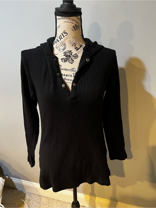 Simply Noelle Tops - Simply Noelle Black Waffle Knit Henley Hoodie